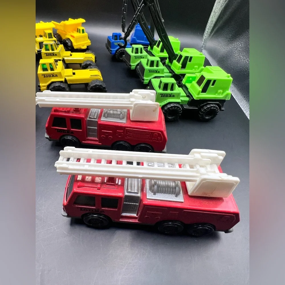 Tonka-Construction/Rescue‎ Vehicle Set-Red,Yellow, Green,Set of 14, 1992 & 1994